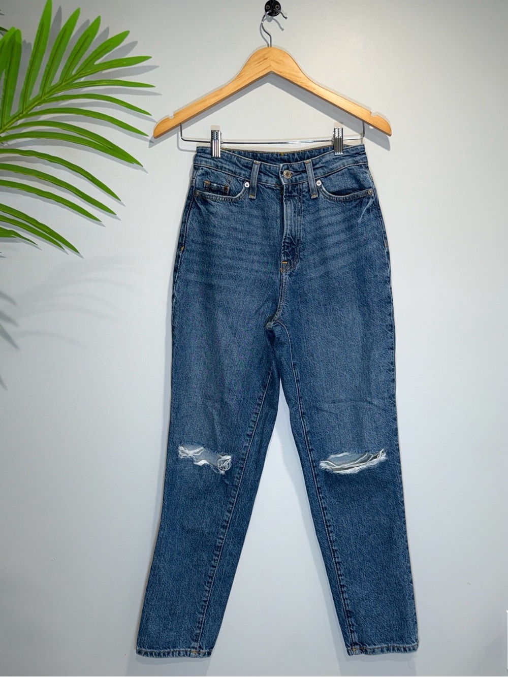 H&M High-Rise Distressed Blue Denim Jeans
